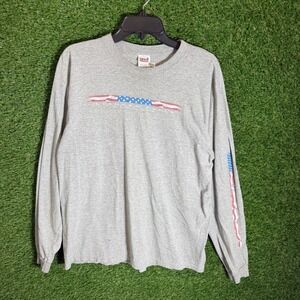 Anvil‎ Mens Grey Long Sleeve T Shirt American Flag Graphic Print Size Large